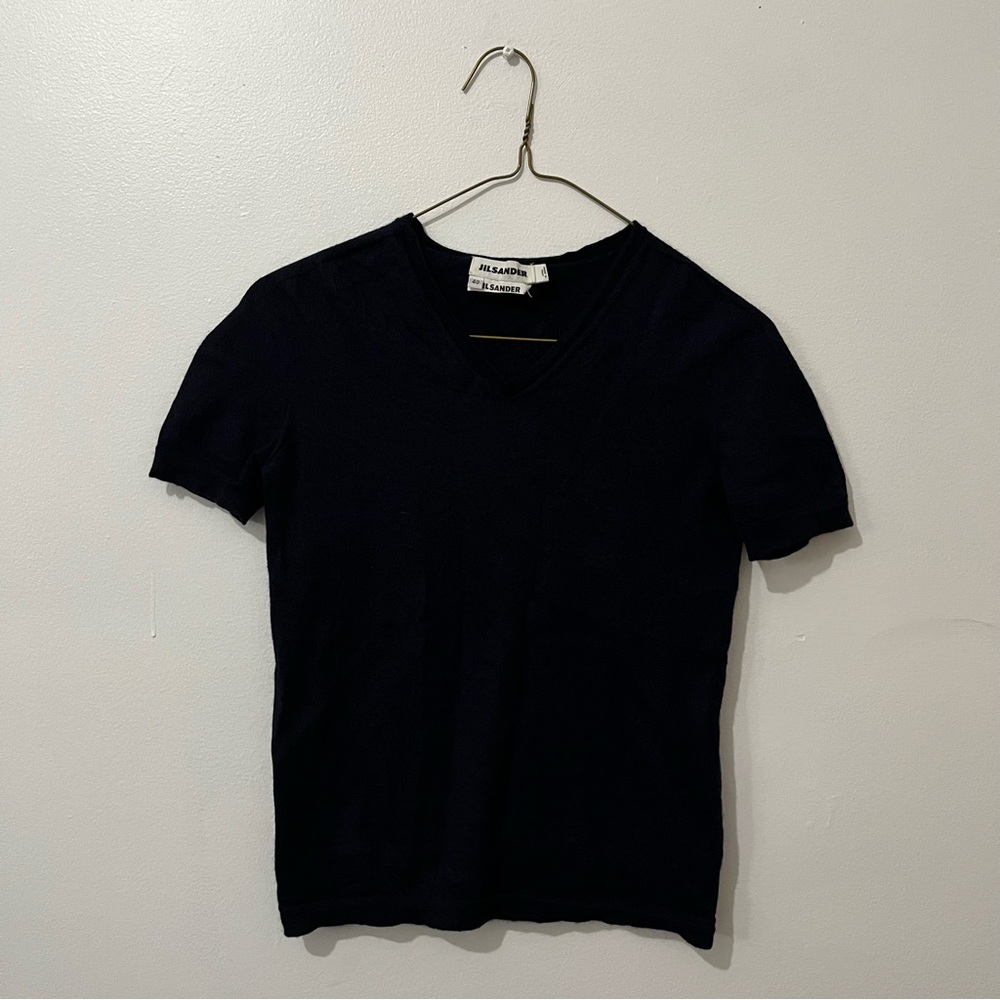 Jil Sander Navy Short Sleeve V-Neck Tee
